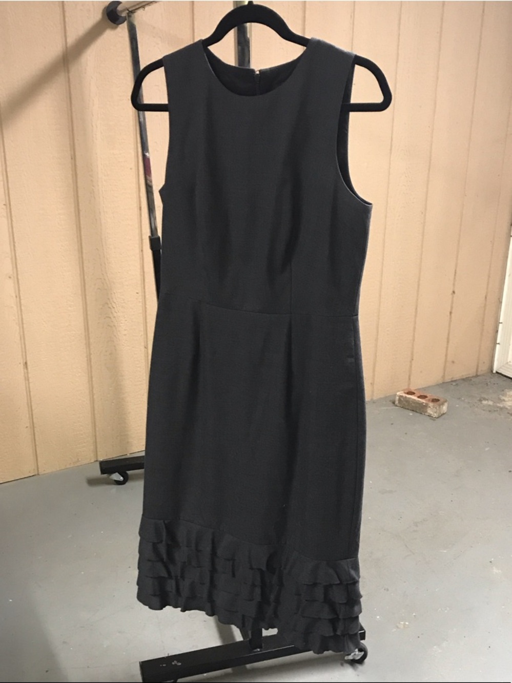 J. Crew Black Sleeveless Ruffle-Hem Sheath Dress